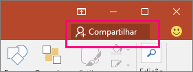 O botão Compartilhar na faixa de opções do PowerPoint.