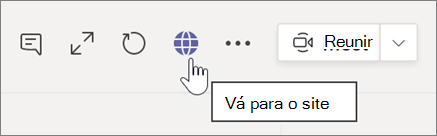 Captura de tela do cursor apontando para o ícone do globo e o texto da dica de ferramenta Vá para o site