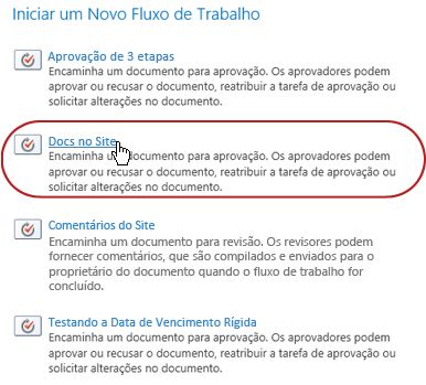 Link para iniciar um fluxo de trabalho