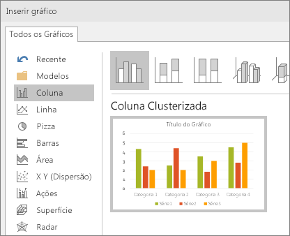 Mostra a seleção do gráfico de colunas no PowerPoint