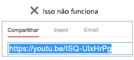 Se o código de inserção começar com "http", o vídeo não será inserido com êxito.