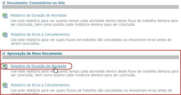 Clicando no link Relatório de Duração de Atividade