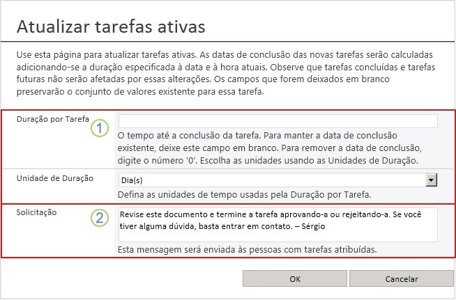 Alterar formulário de tarefas ativas