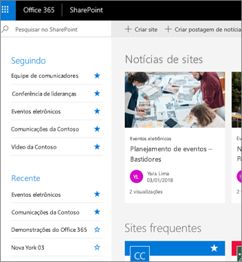 Home page do SharePoint Online