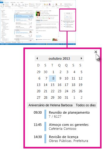 Comando Desafixar a visualização na espiada no Calendário fixada