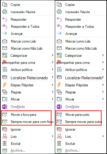 Modo de exibição lado a lado das opções Mover e Mover Sempre