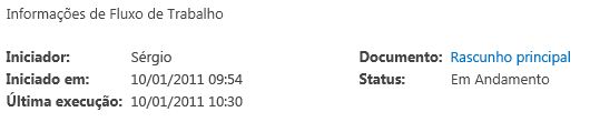 Seção Informações do Fluxo de Trabalho da página Status do Fluxo de Trabalho