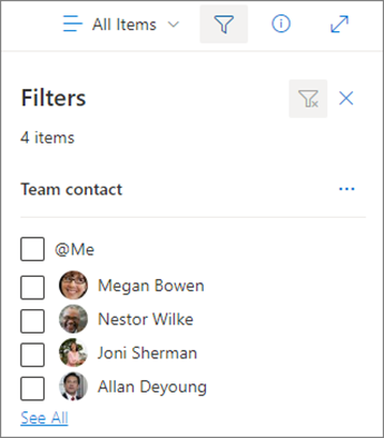 Imagem do painel de filtro no SharePoint