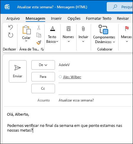 Nova mensagem no Outlook