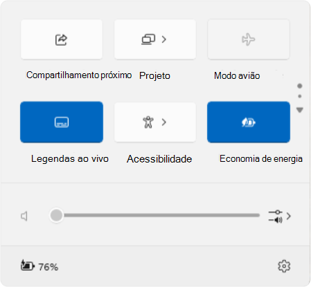 Captura de tela das configurações rápidas que mostram elementos de legenda e rolagem ao vivo.