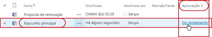 Clicando no link do status do fluxo de trabalho