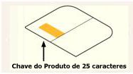 Chave do Produto dentro do pacote em um adesivo no lado esquerdo da caixa