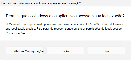 Captura de tela do prompt solicitando que o usuário permita que um aplicativo acesse o local.