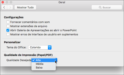 Você pode definir a qualidade do PDF como Alta, Média ou Baixa