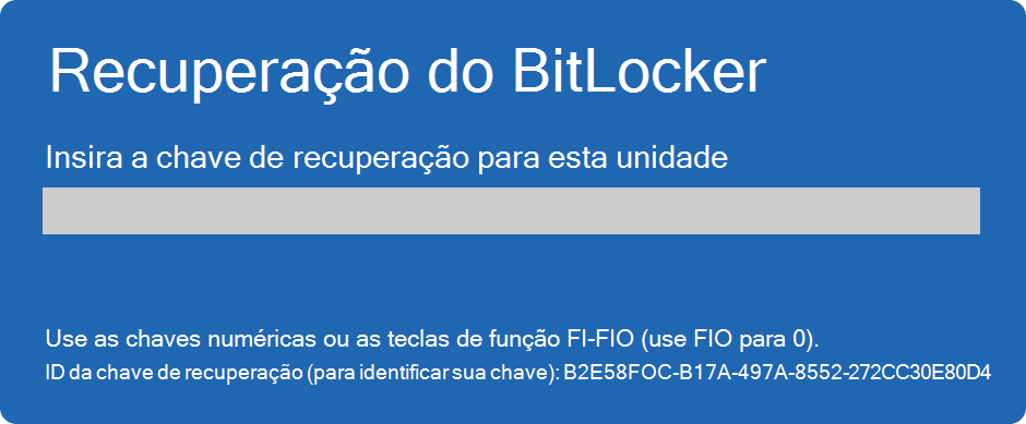 Captura de tela da tela de recuperação do BitLocker.