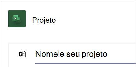 Captura de tela da caixa de diálogo Projeto no Teams, nomeando um novo projeto