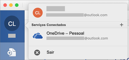 Exibe a opção Saia no modo de exibição Backstage no Office para Mac