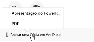 As opções de anexo para enviar uma apresentação por email são: PDF ou apresentação