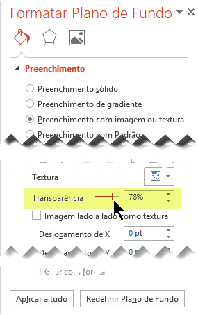 Arraste a barra Transparência para ajustar a imagem