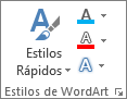 Grupo estilos de WordArt mostrando apenas ícones