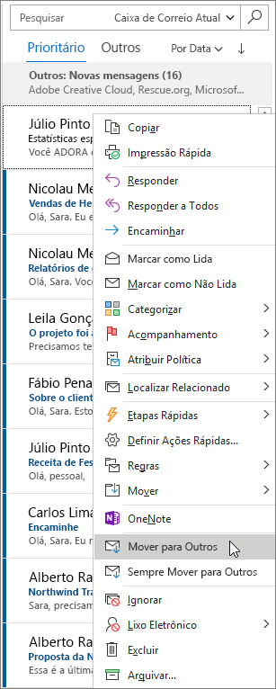 Caixa de Entrada Prioritária do Outlook