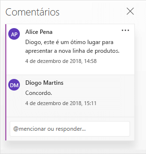 Uma conversa no painel Comentários