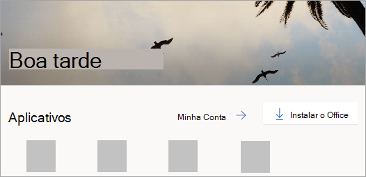 Captura de tela da página inicial do Office.com depois de entrar