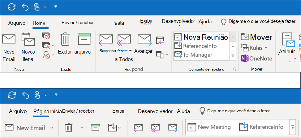 Agora você pode escolher entre duas experiências de faixa de opções diferentes no Outlook.