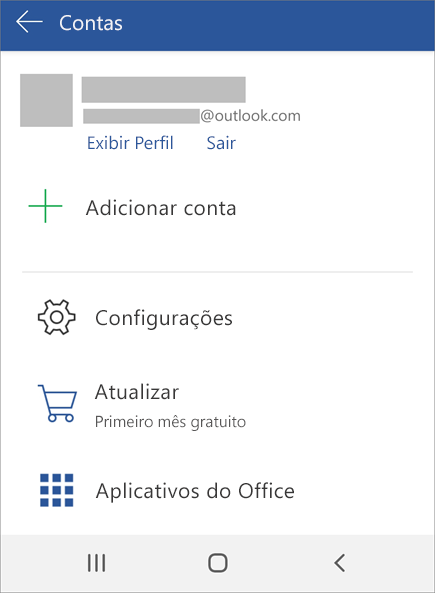 Exibe a opção Saia do Office em um dispositivo Android