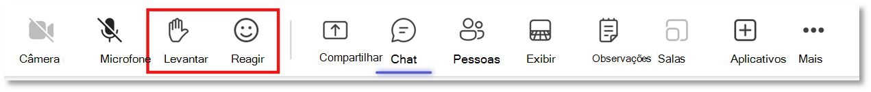Controles em uma reunião do Teams.