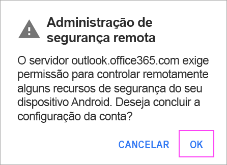 Clique em OK em todas as solicitações que surgirem.