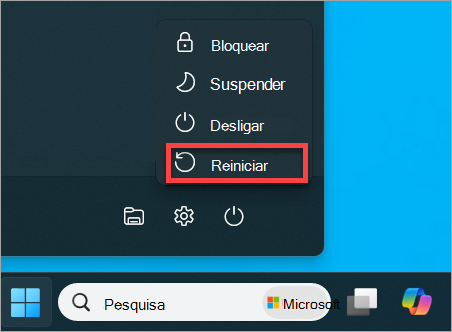 Encontrar a opção Reiniciar no Windows 11.