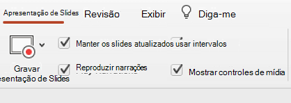 A guia apresentação de slides da faixa de opções mostrando «manter slides atualizados» selecionada.