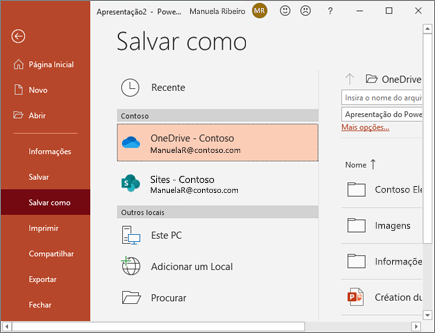 Salvar o PowerPoint no OneDrive