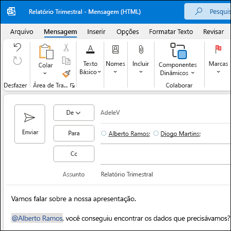 Em menção no Outlook