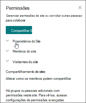 Caixa Permissões de site