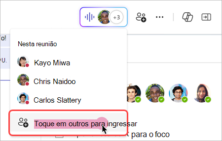 Captura de tela mostrando como ligar para outras pessoas do indicador ao vivo em uma reunião instantânea de chat em grupo.