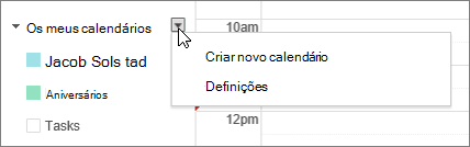 Selecione O Meu Calendário e, em seguida, selecione Definições