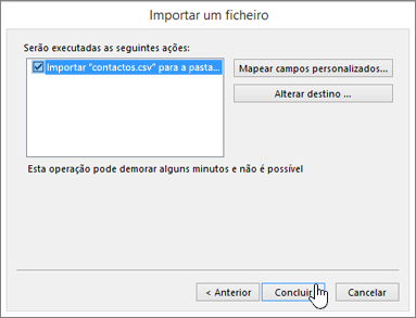 Ao importar os contactos do Gmail para a sua caixa de correio do Office 365, clique no botão Concluir para iniciar a migração