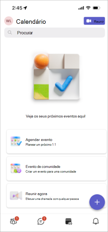 Organize reuniões, eventos da comunidade e muito mais a partir do separador Calendário recentemente concebido.