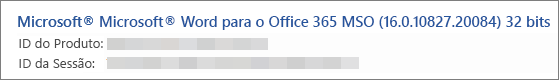 Mostra a versão, compilação e versão bit do Word