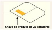 Chave de Produto dentro do invólucro, numa etiqueta do lado esquerdo da caixa