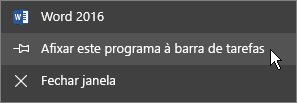 Selecione Afixar este programa na barra de tarefas