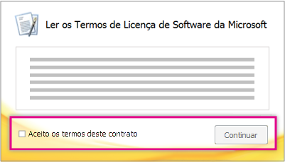 Leia e aceite os termos de licenciamento