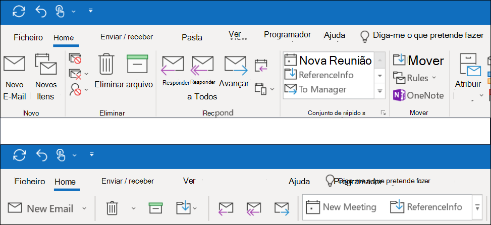 Agora pode escolher entre duas experiências de fita diferentes no Outlook.