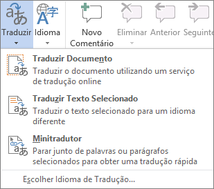 Ferramentas de tradução disponíveis em programas do Office