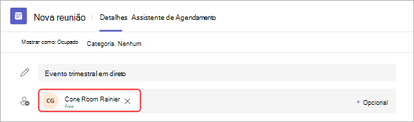 Captura de ecrã a mostrar como ligar um MTR a um evento em direto no Teams.