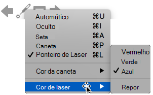 Pode escolher vermelho, verde ou azul para a cor do ponteiro de laser