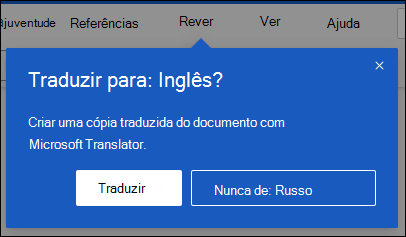 Um pedido no Word para a oferta Web para criar uma cópia traduzida do documento.