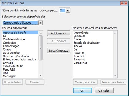 Caixa de diálogo Mostrar Colunas